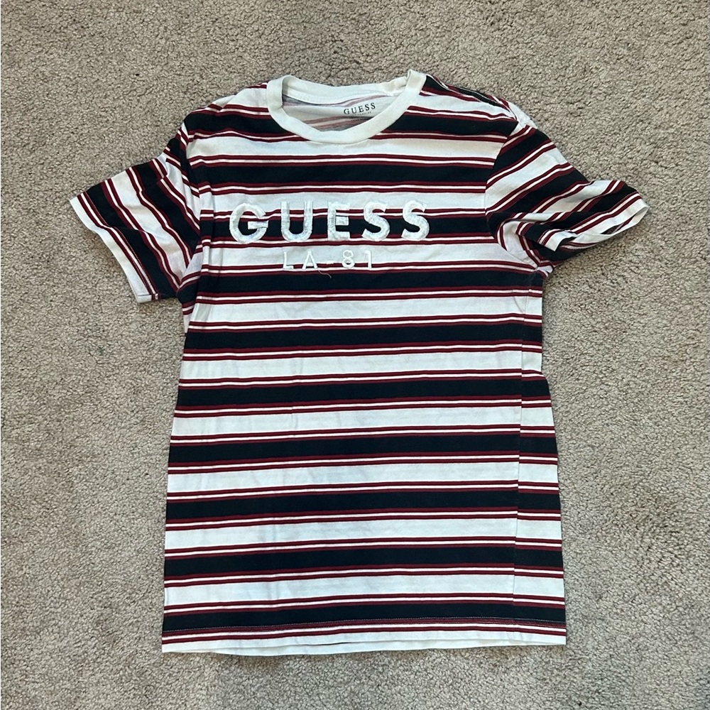 White, Red and Black Striped Guess Shirt